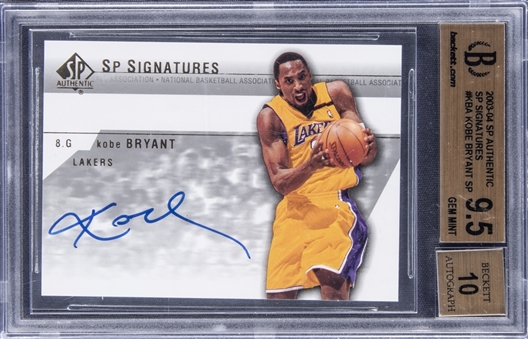 2003-04 SP Authentic Signatures #KBA Kobe Bryant Signed Card - BGS GEM MINT 9.5/BGS 10